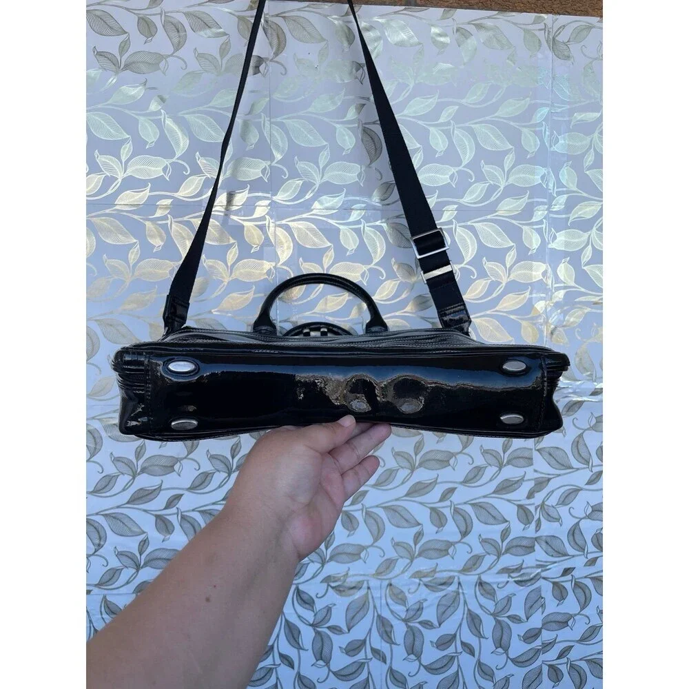 Tumi Black Patent Leather Laptop Briefcase Bag Wave Quilted Retro Whimsigoth Y2K